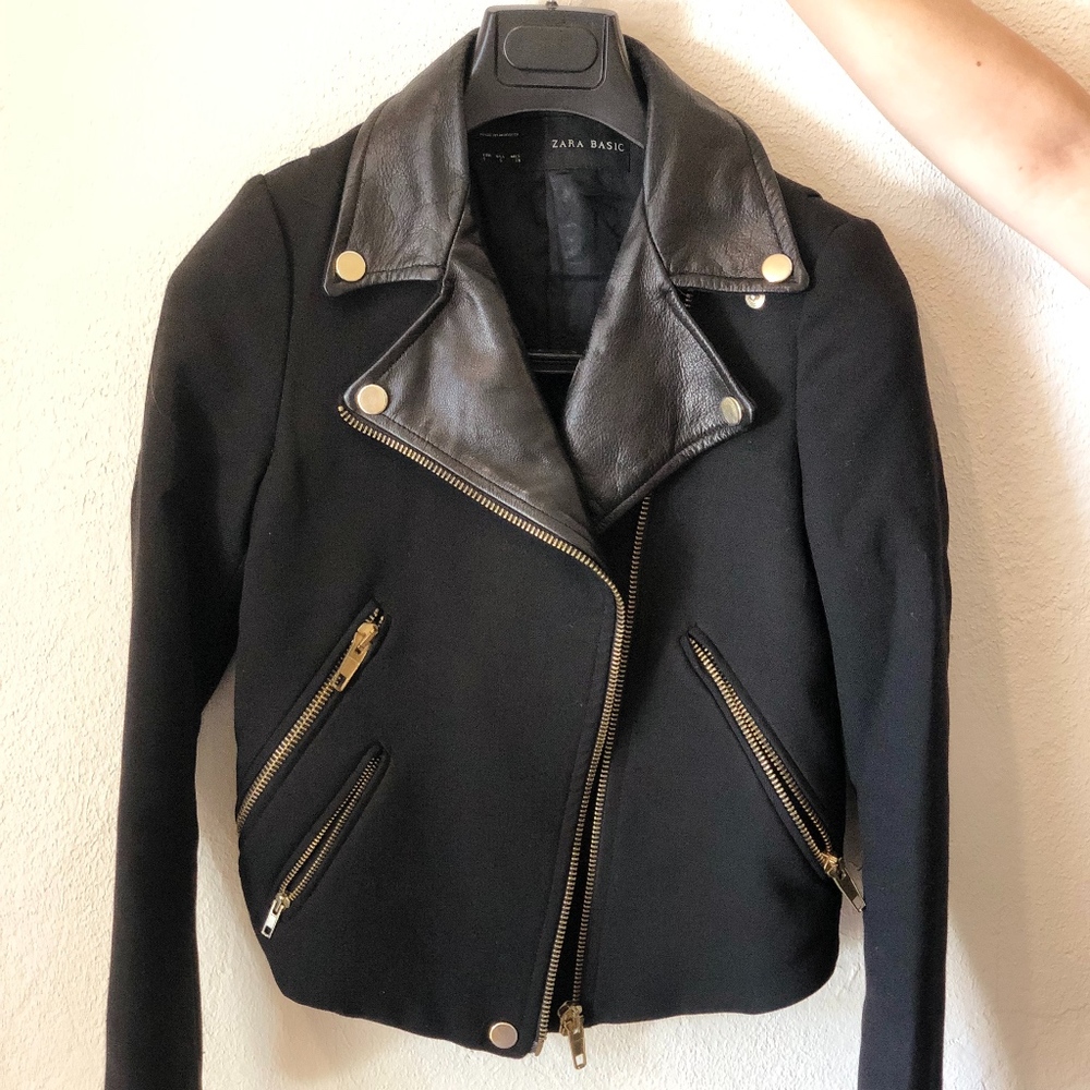 Super Cute Zara Coat with 100% leather trim